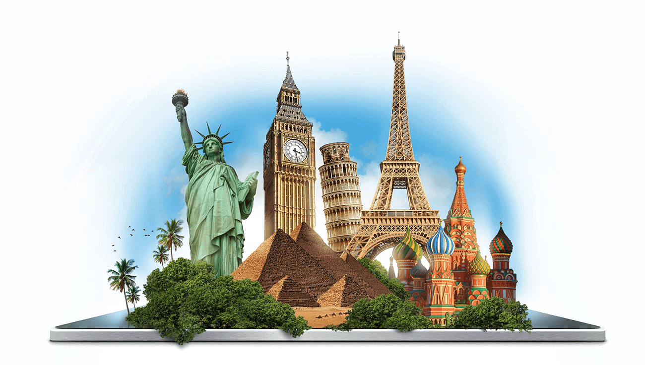 World map with digital marketing icons